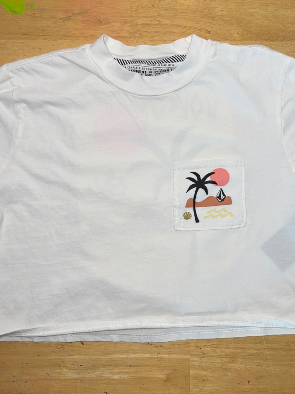 Volcom White Short Sleeve Tee with Sunset Palm Pocket